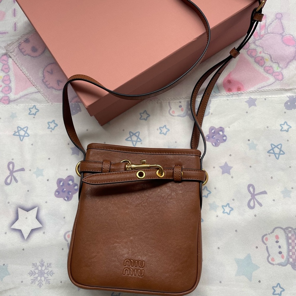 Miu Miu Chestnut Brown Leather Crossbody with Gold Hardware